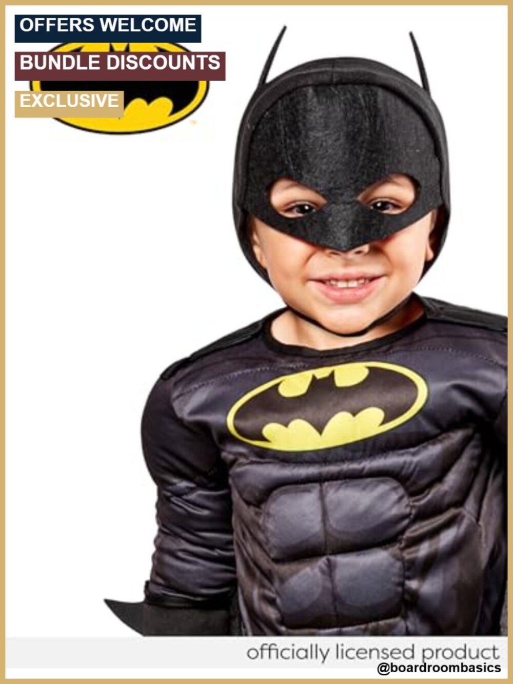 Toddler Batman Deluxe Costume Padded Jumpsuit Cape Mask - Picture 4 of 6